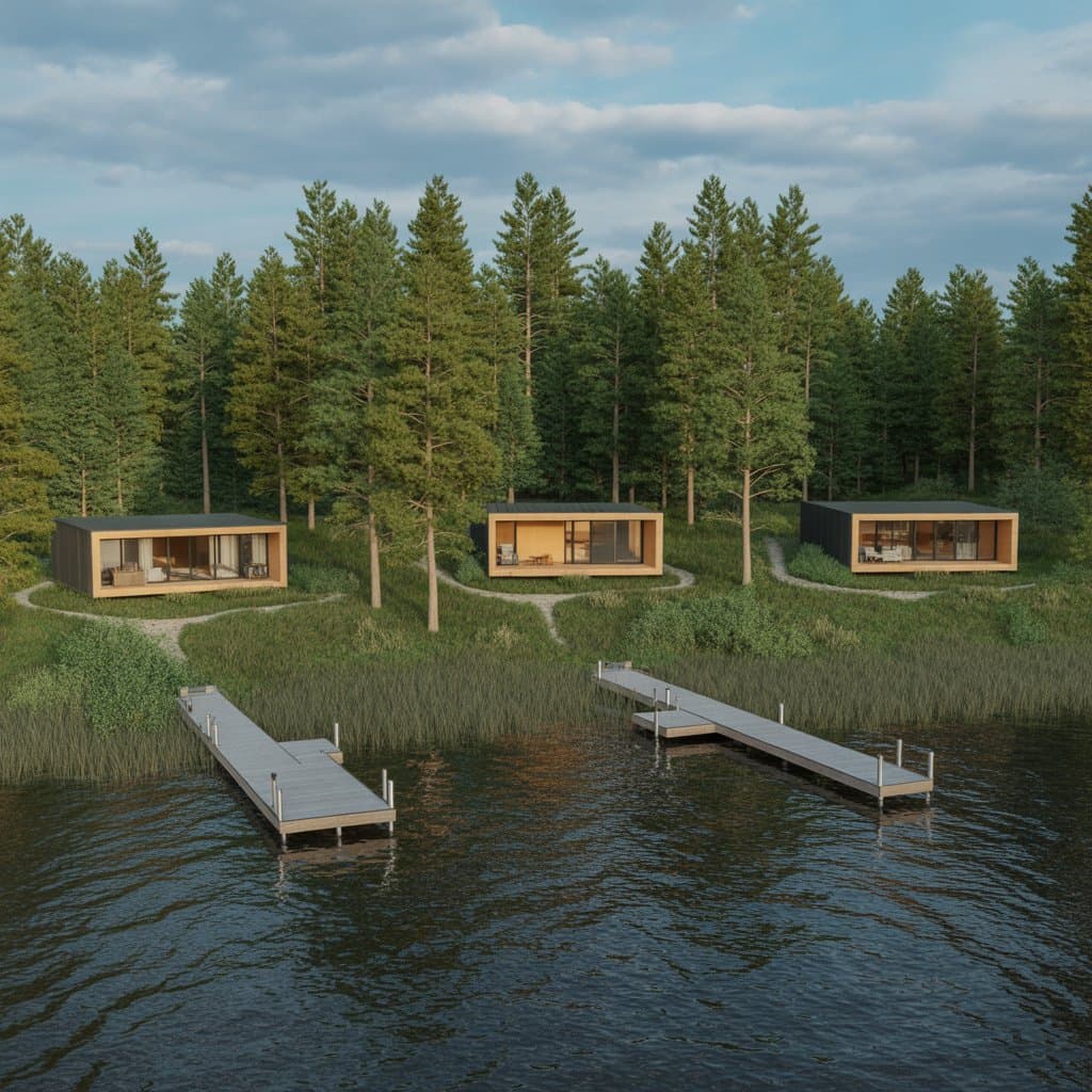 Lakeside prefab cabin compound in Minnesota